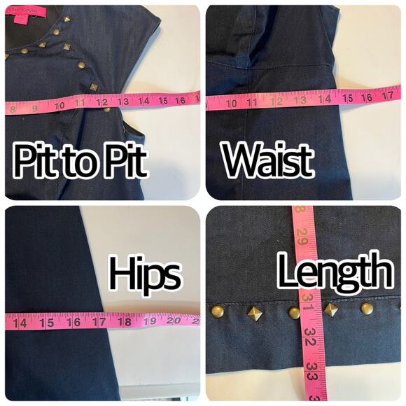 Betsey Johnson Navy Blue Cap Sleeve Gold Studded Detail Shift Dress Women Sz 2 - Picture 10 of 10